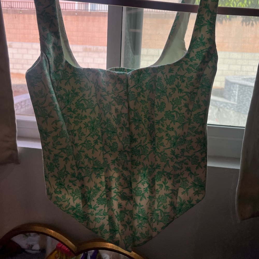 zara green and white corset top